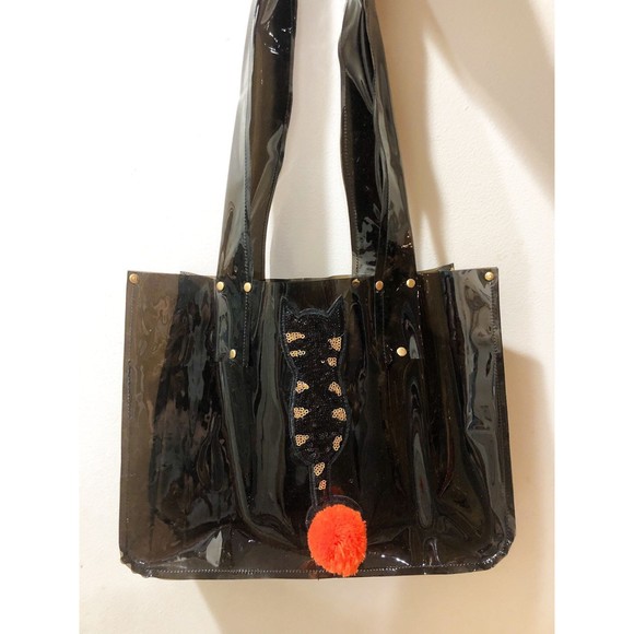 Handmade Black Cat Tote | Appliqué Sequin pompom Cat Bag - Picture 3 of 5